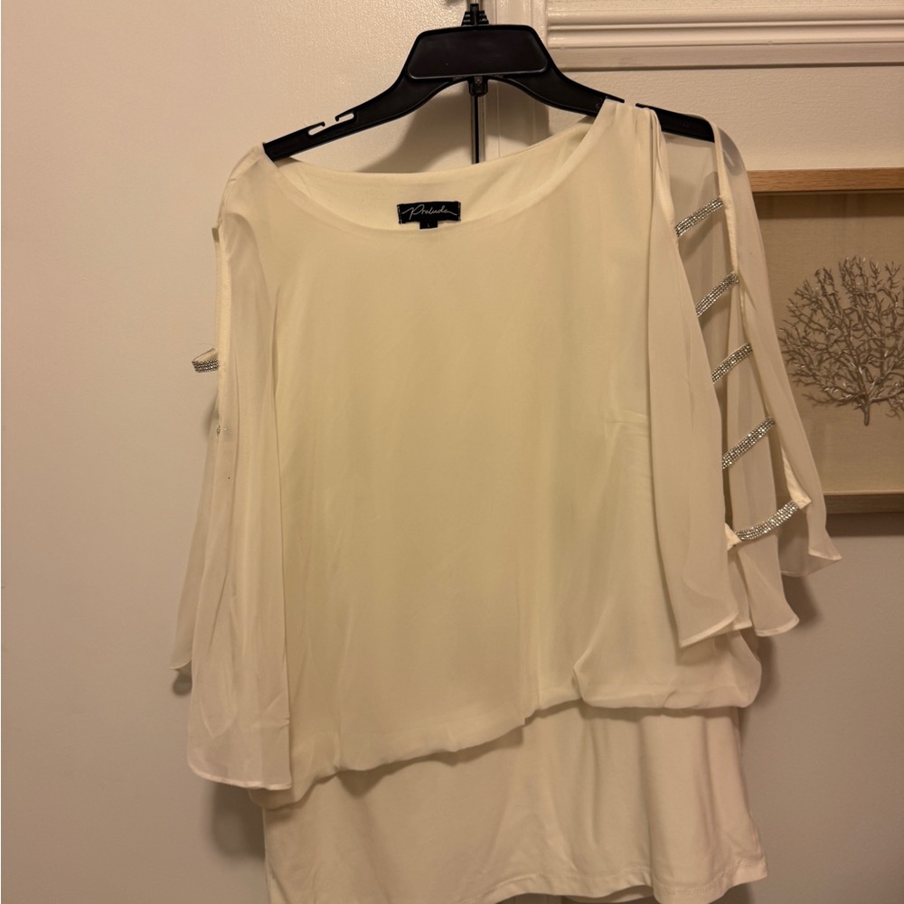 Gorgeous Prelude cold shoulder Cream ‎ top sequence glitter evening top (Large)